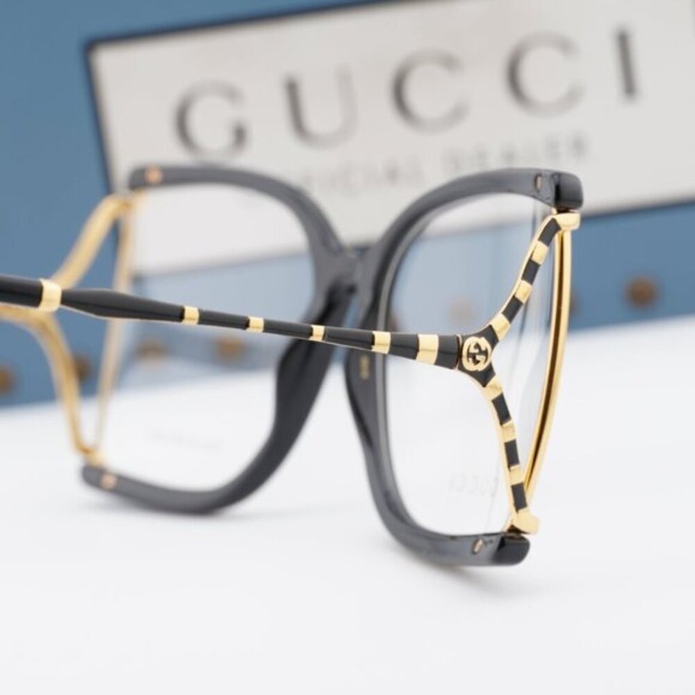 Gucci GG0592O 001 Butterfly Eyeglasses - Black/Gold 60mm - Picture 6 of 11